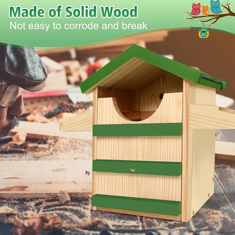 HAFTKD Screech Owl House, Wooden Owl Nesting Box with Bird Stand, Large Opening, Mounting Screws, and Wood Shavings for Outside Backyard - Image 2